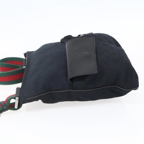 GUCCI GG Canvas Web Sherry Line Shoulder Bag Black Silver 169937 Auth 147480 - Picture 6 of 16